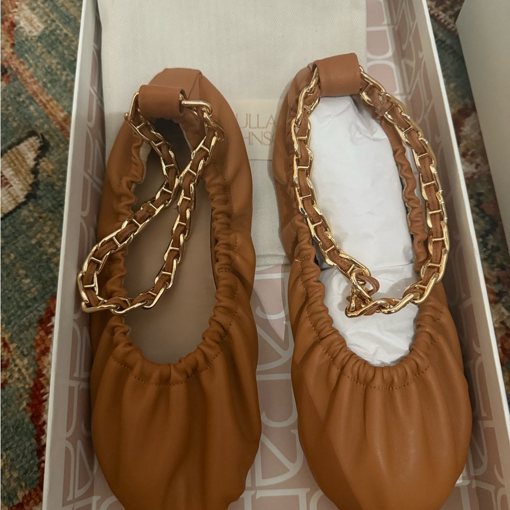 Ulla Johnson Tan Gold Chain Flats